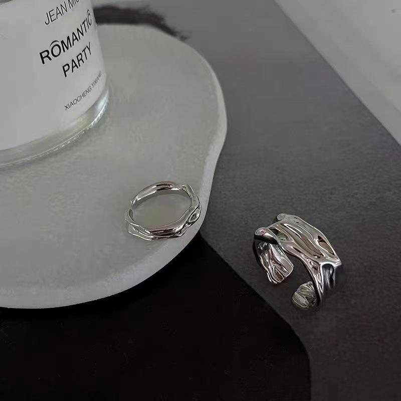 S925 Silver Adjustable Textured Irregular Index Ring - Korean Style, Women s Trendy 2022 Small Platinum