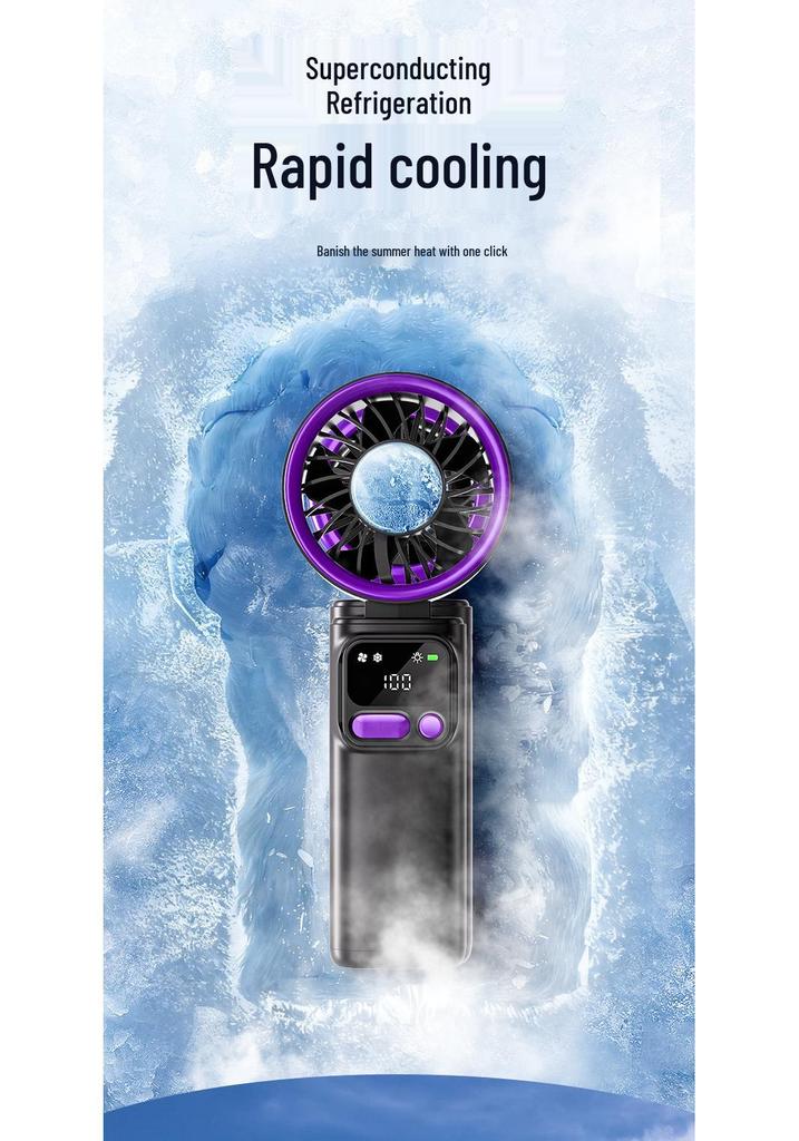 199-Speed Digital Display Handheld & Desktop Fan with Ice Pack, Foldable Design, USB Charging, and Night Light