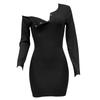 Women Fashion Knitted Button Slim Dress Long Sleeve Color Dress
