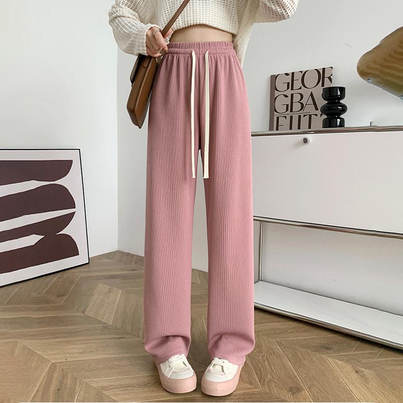 

Мягкие удобные широкие брюки женские летние на шнурке с высокой талией повседневные мешковатые прямые женские универсальные черные, серые