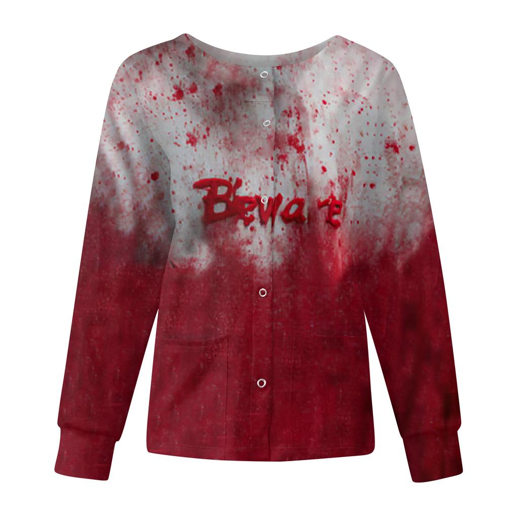 Women's Casual Fashion Long Sleeve Standing Collar Single Breasted Halloween Print Workwear Jacket Tops
