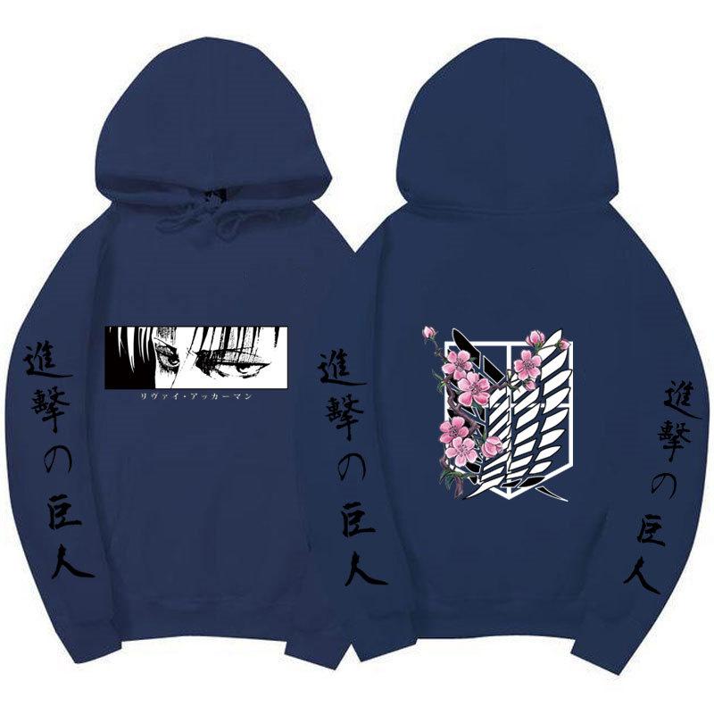 Attack on Titan Levi Ackerman Hoodie, Wings of Freedom Cherry Blossom Printed Pullover Hooded Sweatshirt Casual Long Sleeve Hoodie