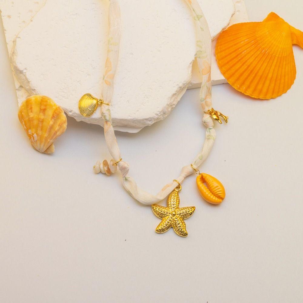 Personality Flower Scarf Chain Necklace Ethnic Style Ocean Series Necklace Nylon Rope Choker Girls