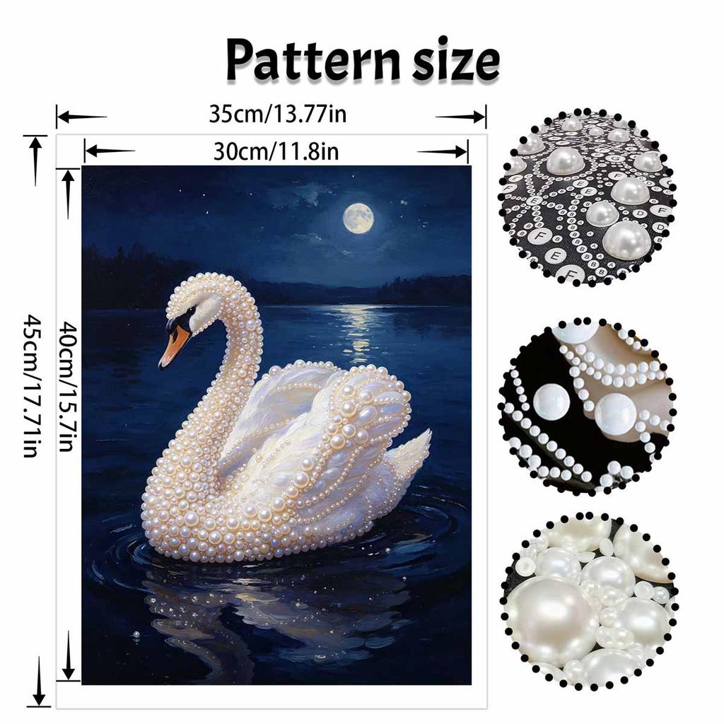 Pearl Painting Kit DIY Elegant White Swan Lake Under Moonlight Wall Art Home Decoration Painting