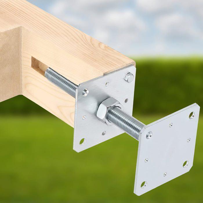 Support de poteau - set de 2 pied de poteau galvanisé et réglable - pour bois - filetage M24 mm - 160 x 160 x 250 mm - KOTARBAU