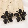 Minimalist Five Petal Flower Stud Earrings With Full Rhinestones Luxury Elegant Party Dance Jewelry For Women