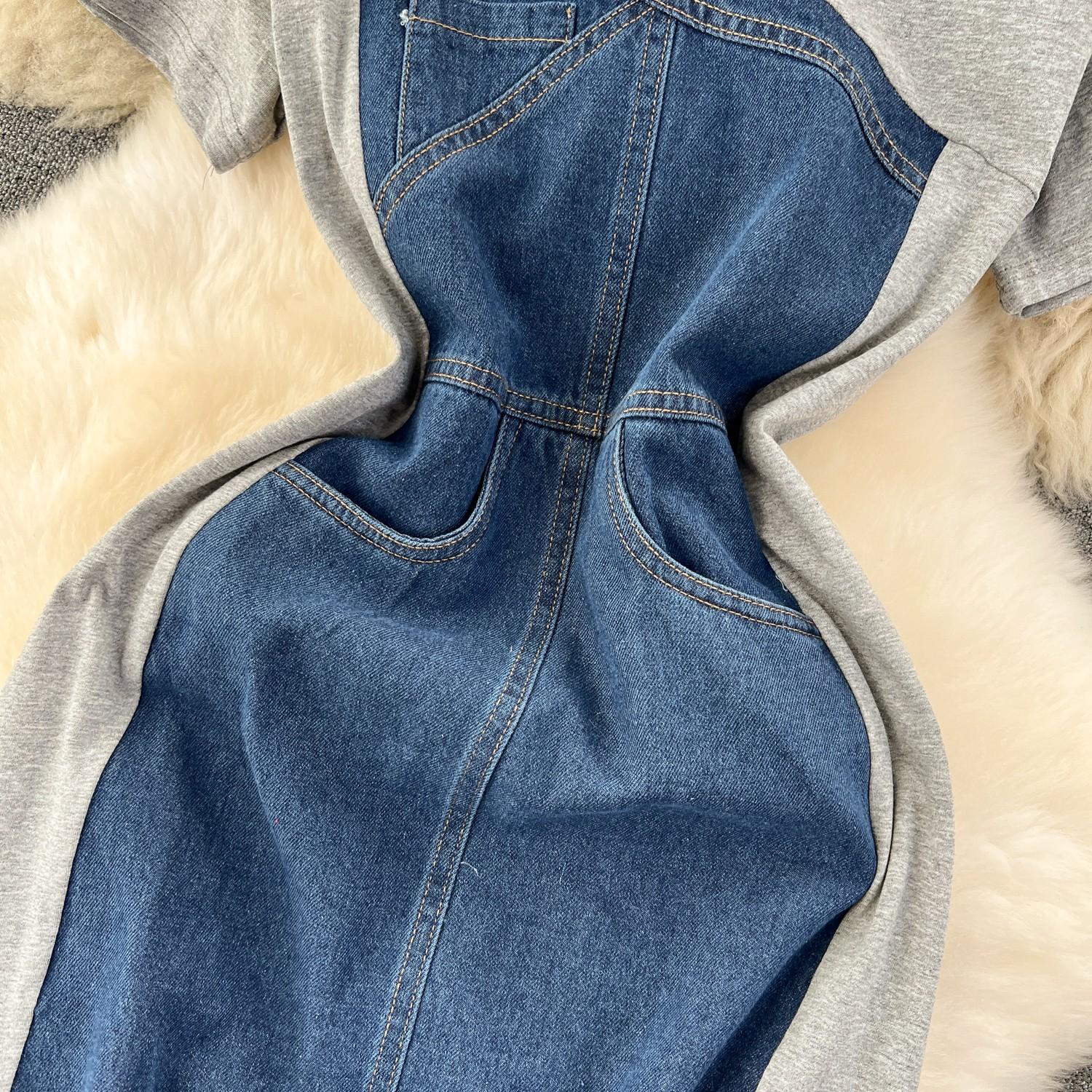 Летнее повседневное длинное джинсовое платье женское лоскутное дизайнерское джинсовое — фото 10