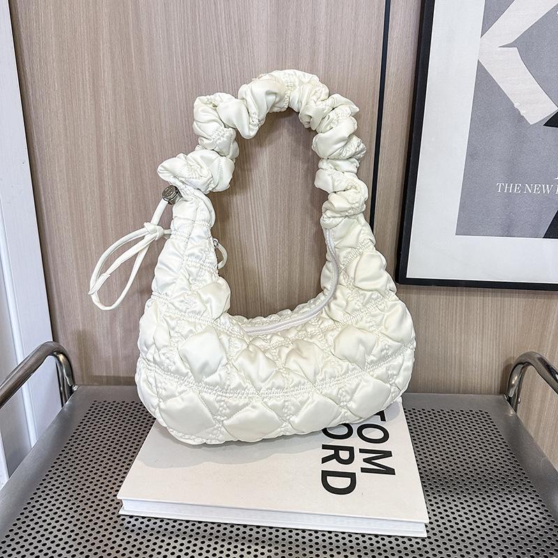 2025 Satin Pleated Dumpling Bag - Large Capacity, Diamond Embroidery, Elegant Shoulder Bag for Commuting & Outings