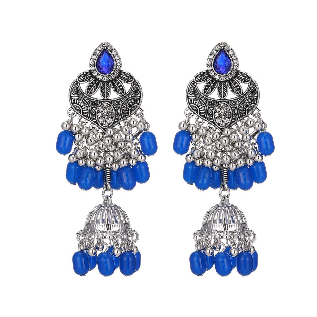 Bohemian Rhinestone Tassel Earrings: Retro European & American Style, High-End Exaggerated Design
