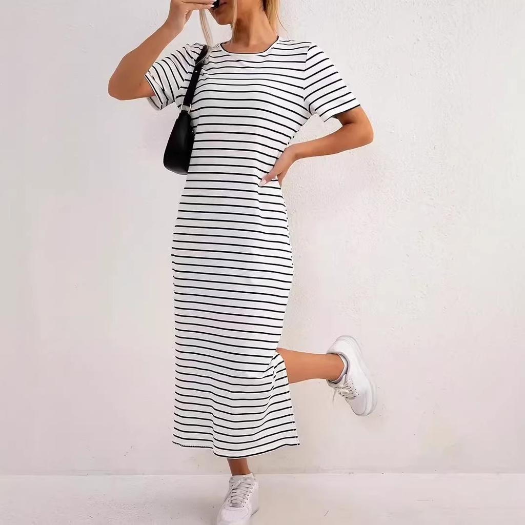 Spring and summer, new European and American, split design women's fashion striped jumpsuit