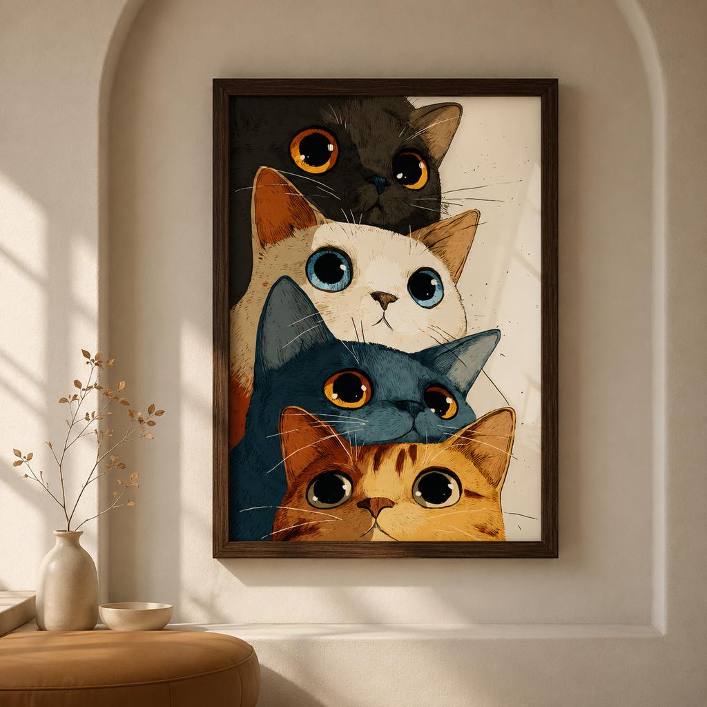 Nordic Wall Art Cute Stacked Cats Animals Canvas Painting Nordic Style Poster Prints Bedroom Living Room Wall Decor