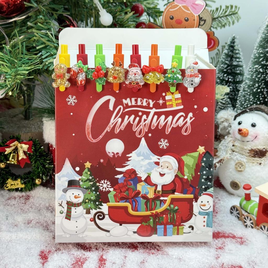 10Pcs Creative Cartoon Multicolor Santa Claus Series Patch Press Ballpoint Pen School Office Supplies Prize Gift Writing Tools Holiday Gift Novelty St