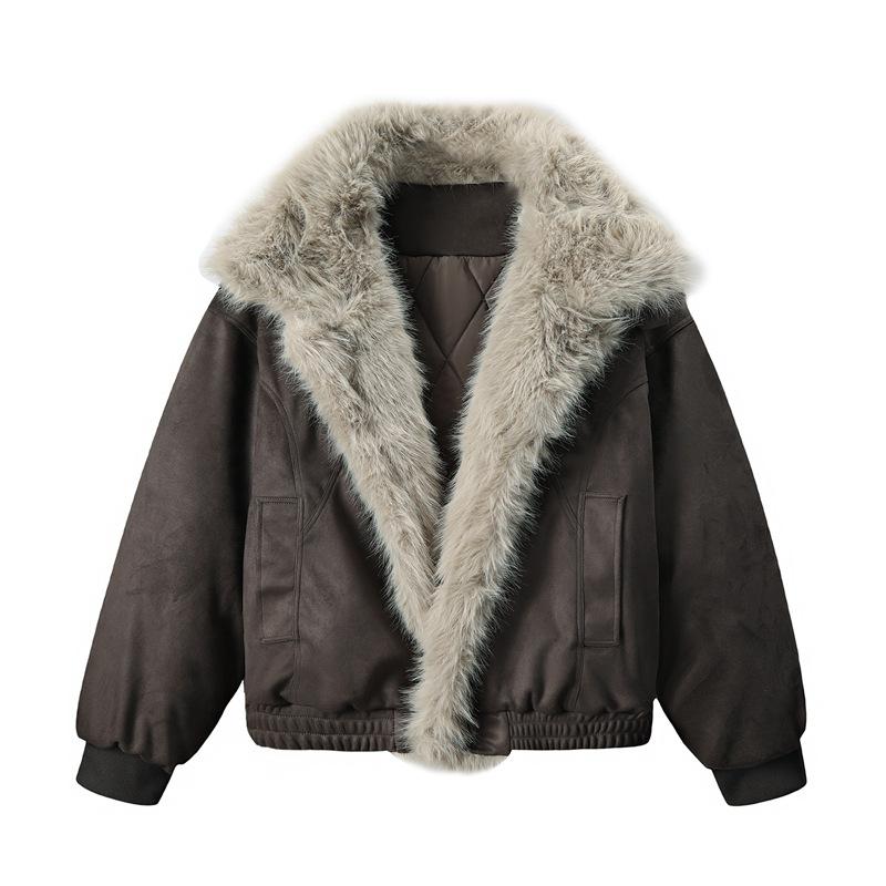 Retro Mountain Carved Fur Collar Imitation Leather Short Style Thickened Warm Collar Cotton Jacket