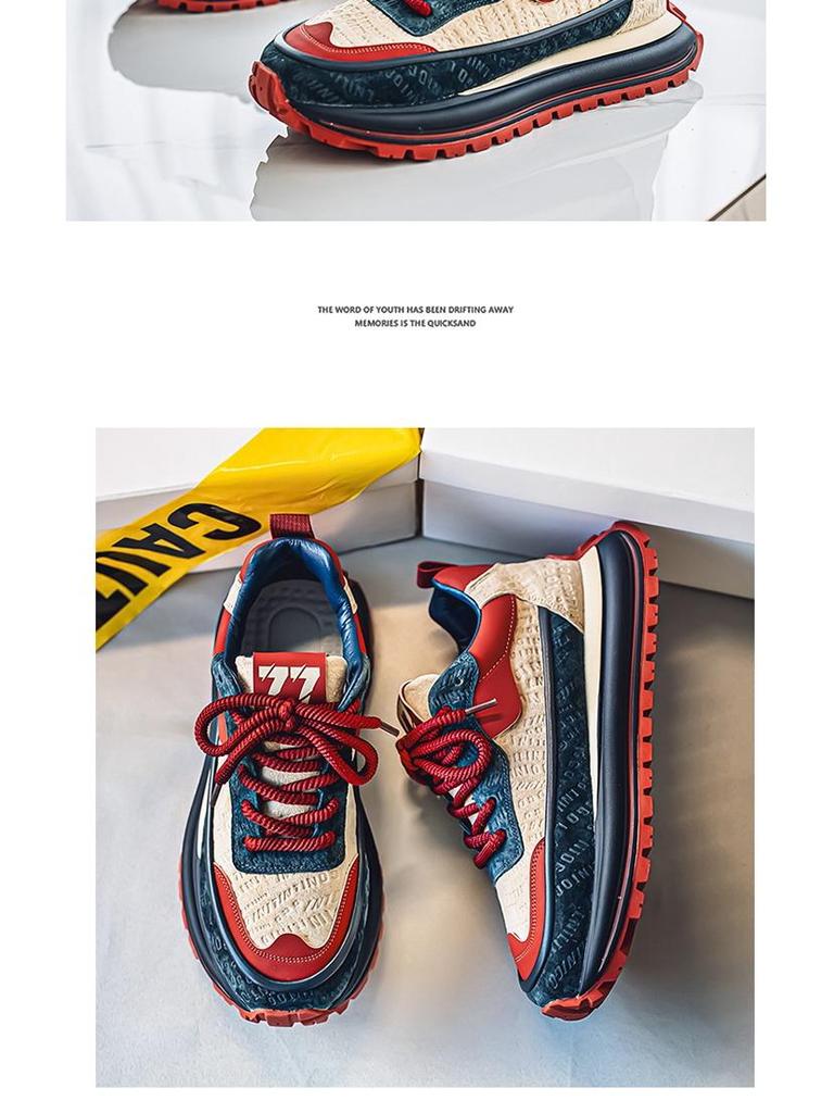 Men's Retro Color Block Dad Sneakers - Thick Sole, Height Increasing, Low-Top, Spring/Autumn Shoes for Students