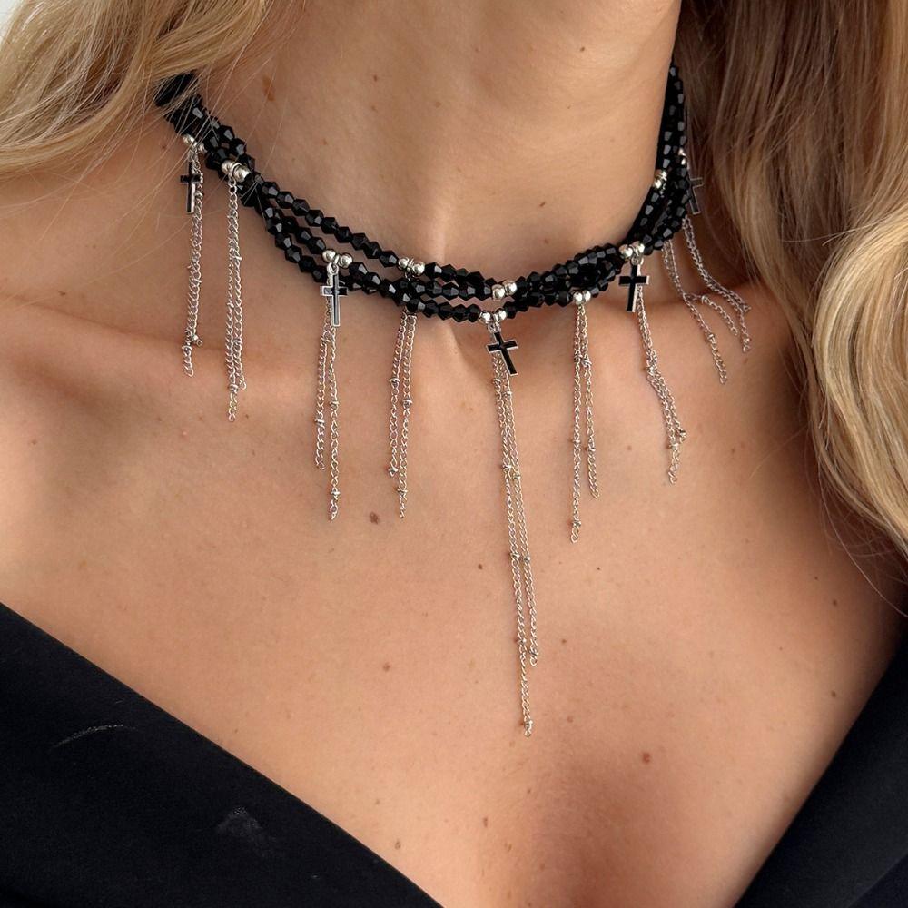 Vintage Heart-shaped Choker Irregular Multilayer Tassel Zircon Stacking Chain Jewelry Accessories