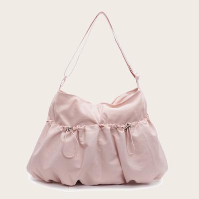 Borsa Casual in Nylon Morbido Cerato più Cotone Borsa a Spalla da Donna Grande Capacità Impermeabile Borsa a Tracolla Pieghettata