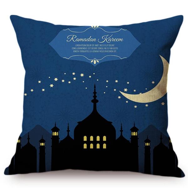 Modern Eid Mubarak Style Cushion Cover Ramadan Kareem Crescent New Moon Stars Lantern Mosque Car Decoration Pillow Case