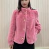 Cappotto Corto di Visone Caldo Spesso Manica Lunga Collo Alto Versatile Capispalla Autunno Inverno