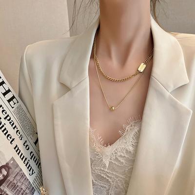 316L Stainless Steel Double Letter Necklace Women's Light Luxury Pendant Necklace New Trendy Accessories