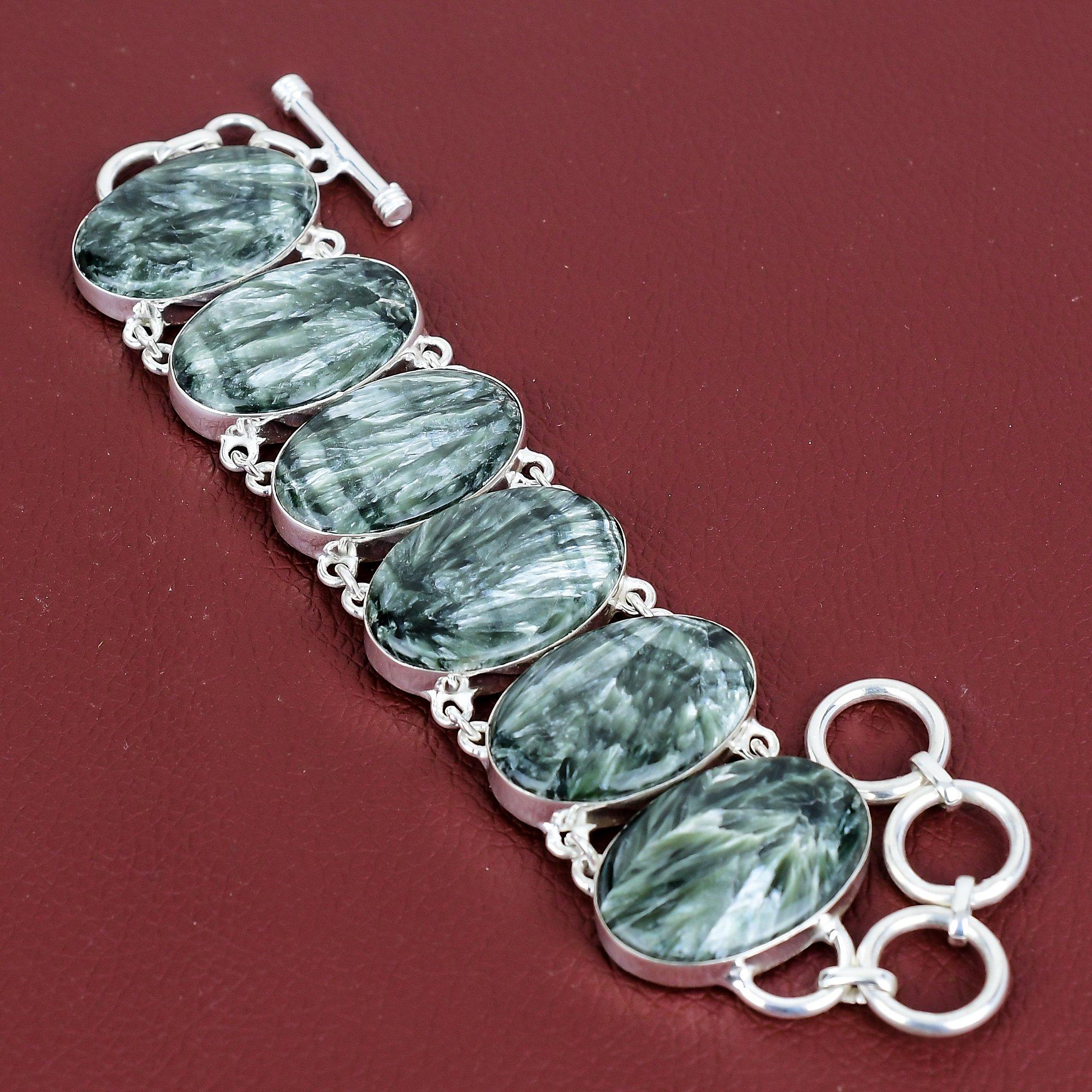 Seraphinite gemstone bracelet 925 sterling silver bracelet adjustable chain bracelet amazing silver jewelry handmade bracelet gifts for wife Adjustable
