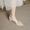 French Temperament High Heels Women's Thick Heel Summer Fairy Style Gentle Bridesmaid Single Shoes Pearl Sandals Women's Medium Heel Small Size