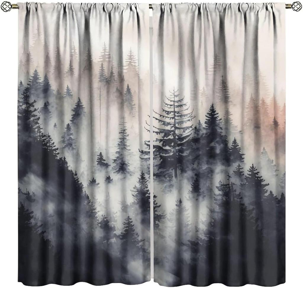 Gothic Dark Misty Forest Curtains Mysterious Horror Foggy Dim Dead Jungle Under Strange Bright Moon Thermal Insulation Blackout Made Of Polyester