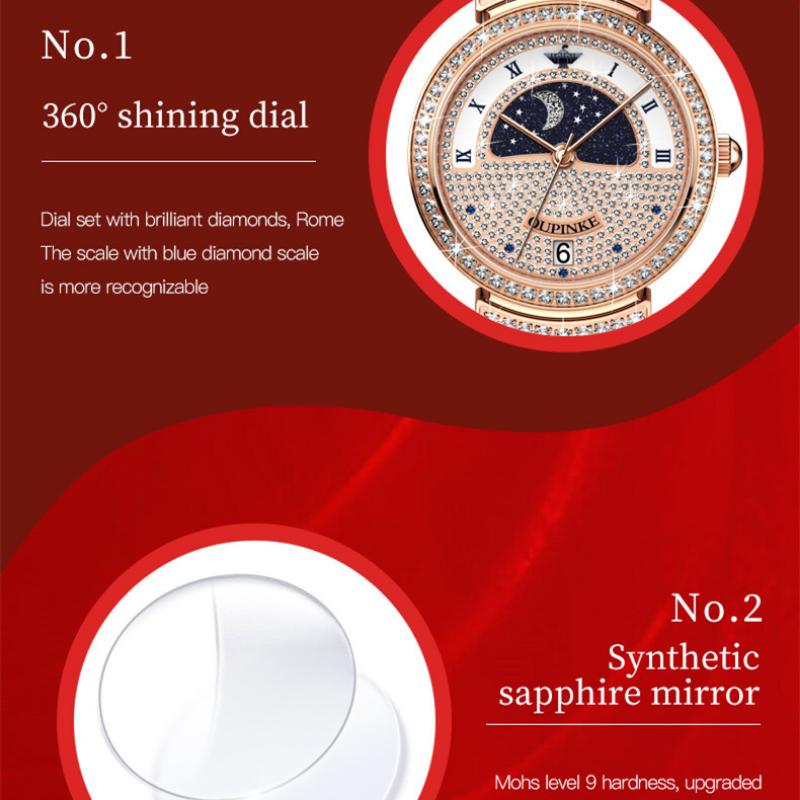 OUPINKE Nouvelle montre pour femme d'affaires et de loisirs mode pleine de flashs d'étoiles, étanche et calendrier montres haut de gamme