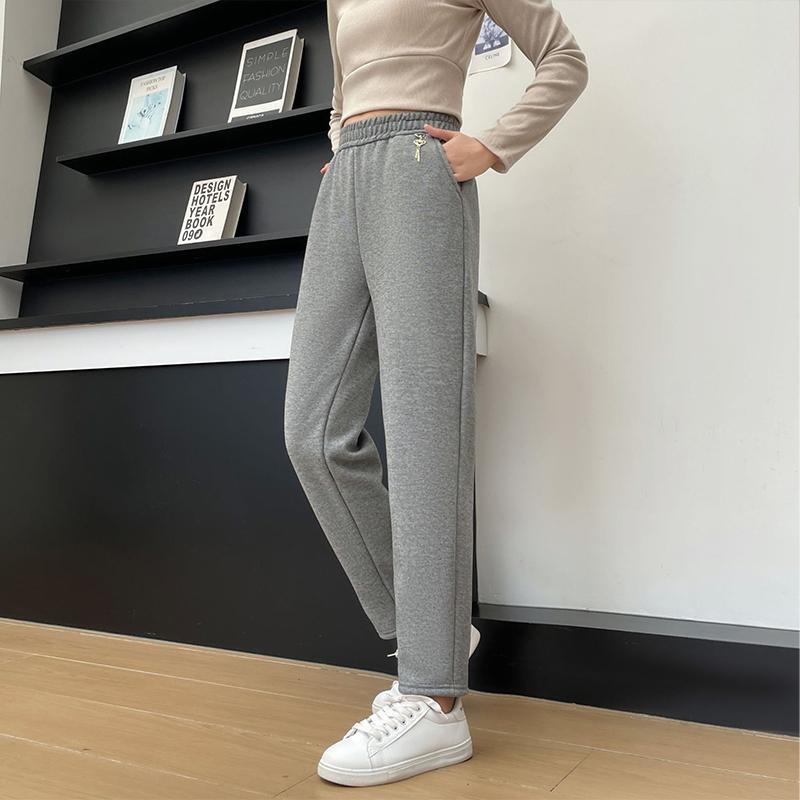 

Женские осенне-зимние толстые флисовые шаровары с высокой талией, модные простые однотонные узкие эластичные брюки 4XL светло-серый