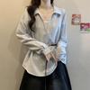 Korean Style Right Shoulder Long Sleeve Shirt for Women Spring and Autumn New Style Commuting All-match Waist Top