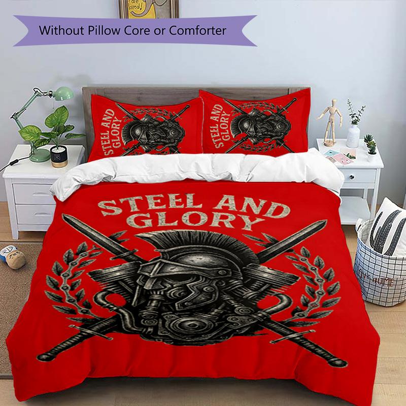 Gladiator Helmet 3pcs Bedding Set Duvet Cover Closure Includes 1 Duvet Cover & 2 Pillowcases for All Seasons Bedroom Home Dorm Decor