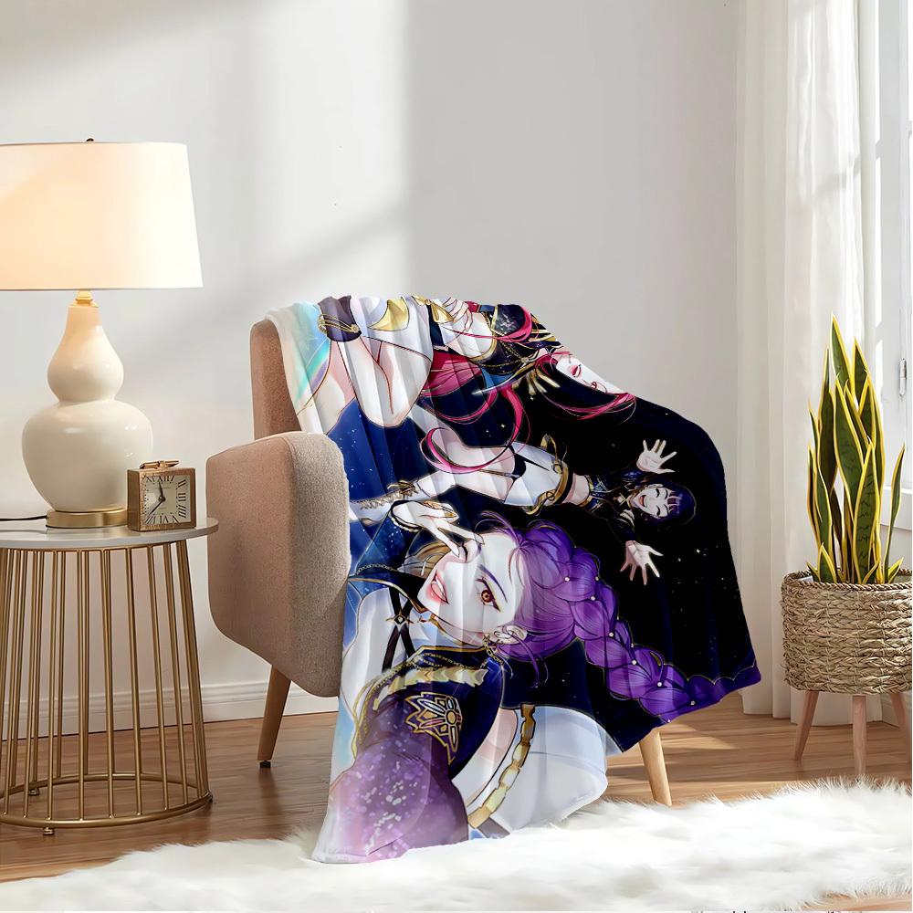 K-POP Anime Girls Group  Four Seasons Soft Warm Blanket  All-Season Thick Knit Polyester Bedspread for Bed, Camping, Travel  Perfect Gift