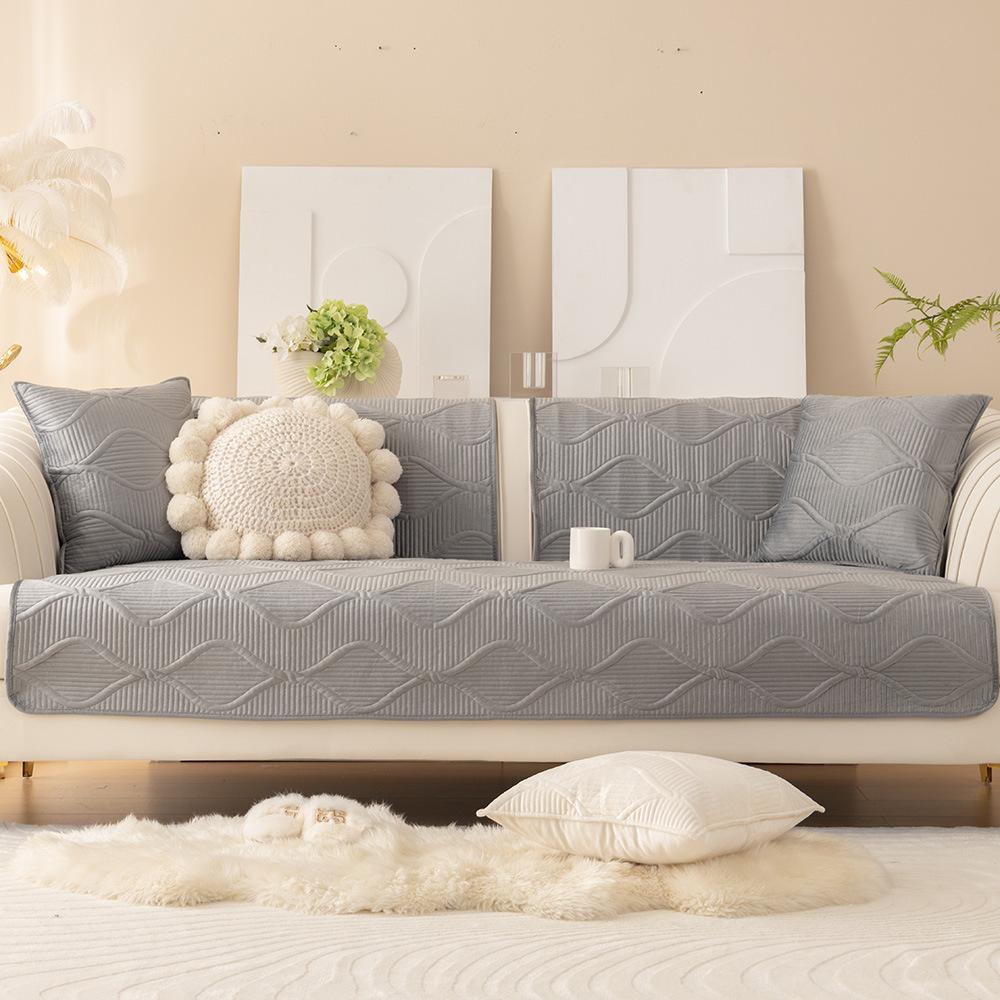 Autumn and Winter Embroidery Sofa Cushion Plush Solid Color Sofa Towel Modern Minimalist Backrest Armrest Cushion Covers