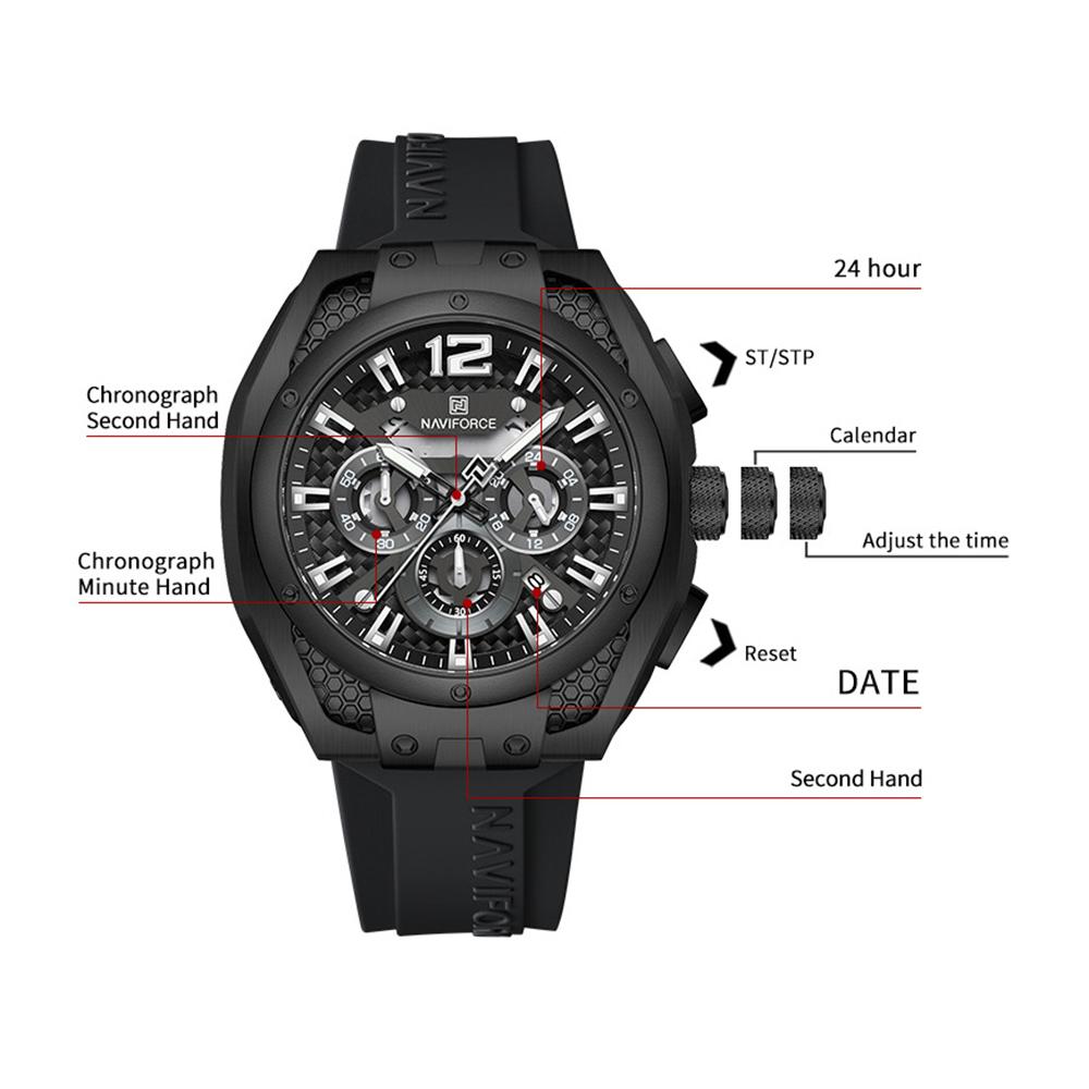 NAVIFORCE Original Quartz Watch for Men Luminous Pointer Calendar Chronograph Silica Strap 30m Waterproof Outdoor Multifunctional Men's Watch NF8063