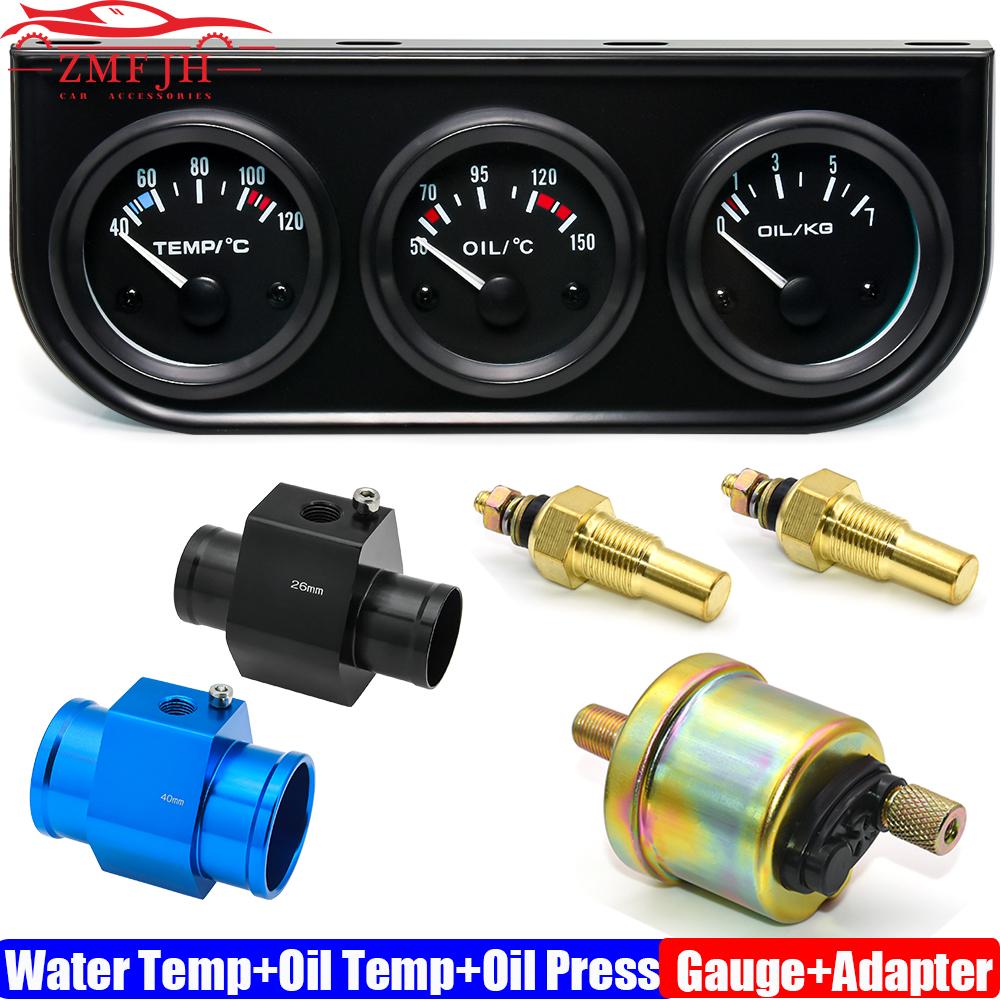3IN1 Wassertemperaturanzeige+Öltemperaturanzeige+Öldruckanzeige mit Kühlerschlauchadapter 26MM-40MM Auto Dreifach-Anzeigen-Kit 12V