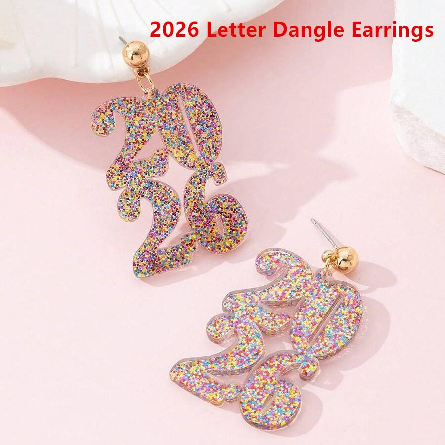 

Holiday Jewelry Mercury-Free Hollow 2026 Earrings Glitter Acrylic Earrings Premium 2026 Letter Dangle Earrings For Valentine S золотой