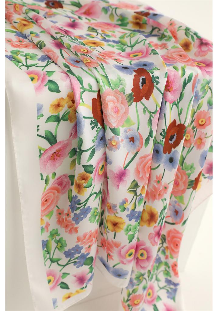 New colored flower silk scarf sunscreen shawl sweet and fresh scarf imitation silk 71cm square scarf professional scarf women