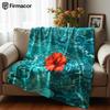 Turquoise Hibiscus Water Ring Soft Flannel Blanket Breathable Warm Throw for Office Car Sofa Kids Room Birthday Xmas Gift