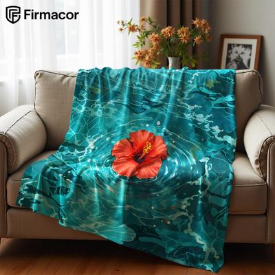 Turquoise Hibiscus Water Ring Soft Flannel Blanket Breathable Warm Throw for Office Car Sofa Kids Room Birthday Xmas Gift