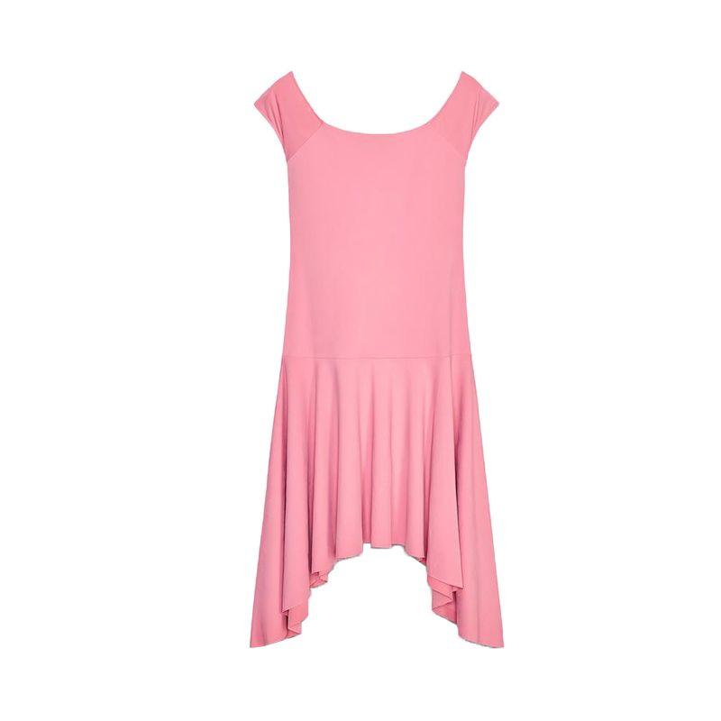 

Summer New Product Women s Clothes European and American Leisure Chinlon Blended Laminated Asymmetric Short Sleeve Dress 3641346 Pink L