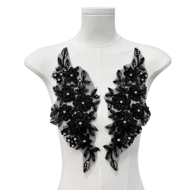 

Цветочная вышивка бисером Аппликация для свадебного платья Вечернего платья Пришивные нашивки на воротник Бисер Пришивные нашивки Аппликация чёрный