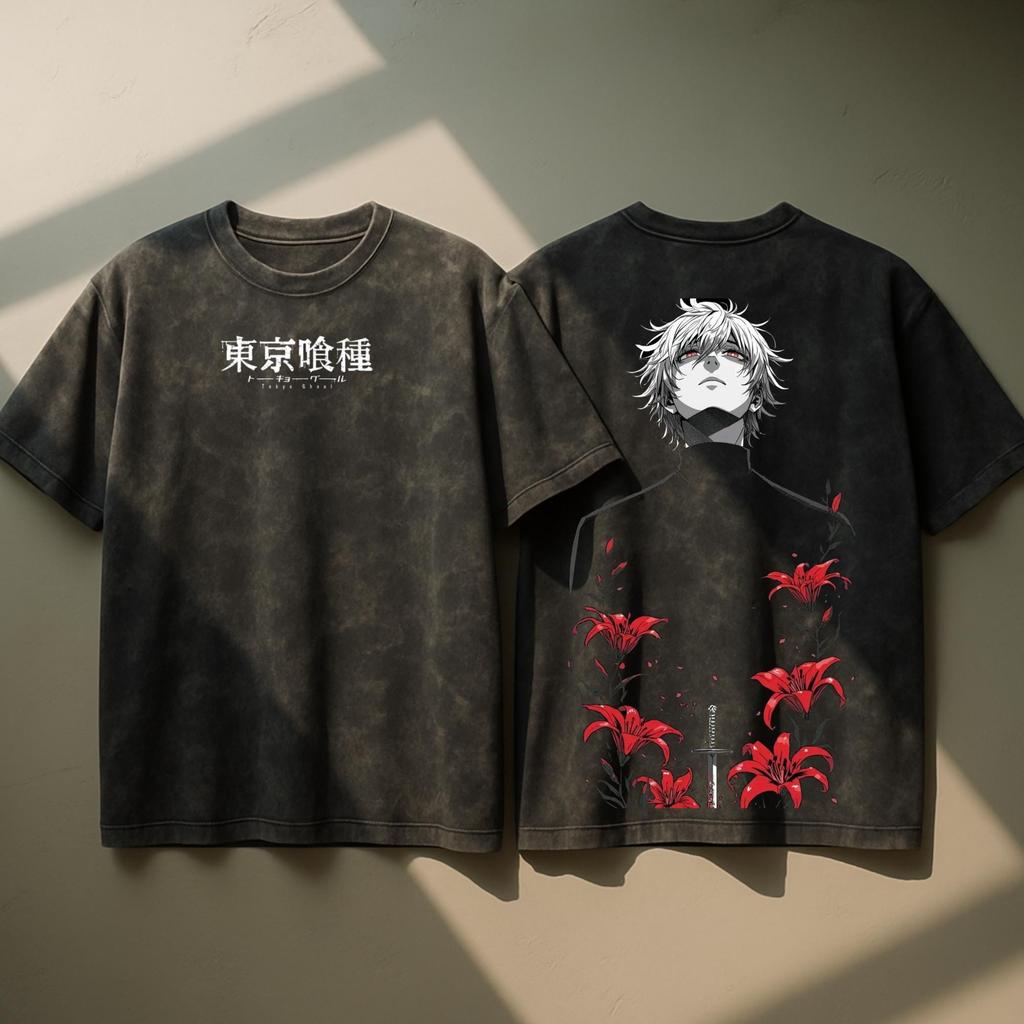 Tokyo Ghoul Anime Säuregewaschenes Oversized T-Shirt Ken Kaneki Anime T-Shirt Geschenk für Ihn