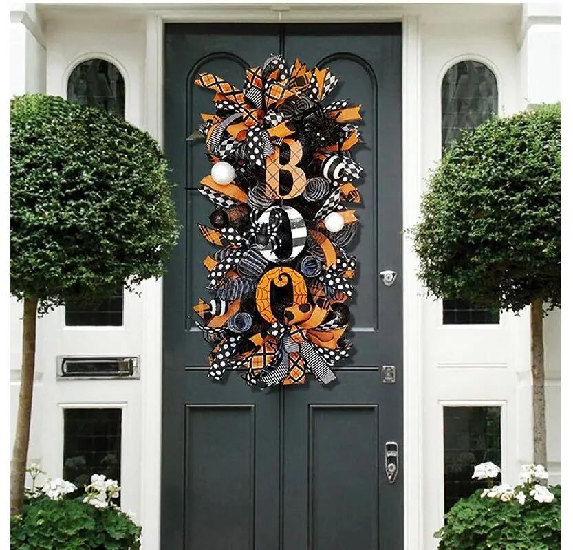 Neue 50*20cm Halloween Girlande Türhänger Kranz Gruselige Kürbis Girlande Türschild Terrasse Heimdekoration Anhänger