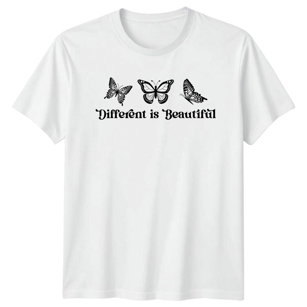 Different Is Beautiful Butterfly TShirt Quote Slogan Graphic Tee S