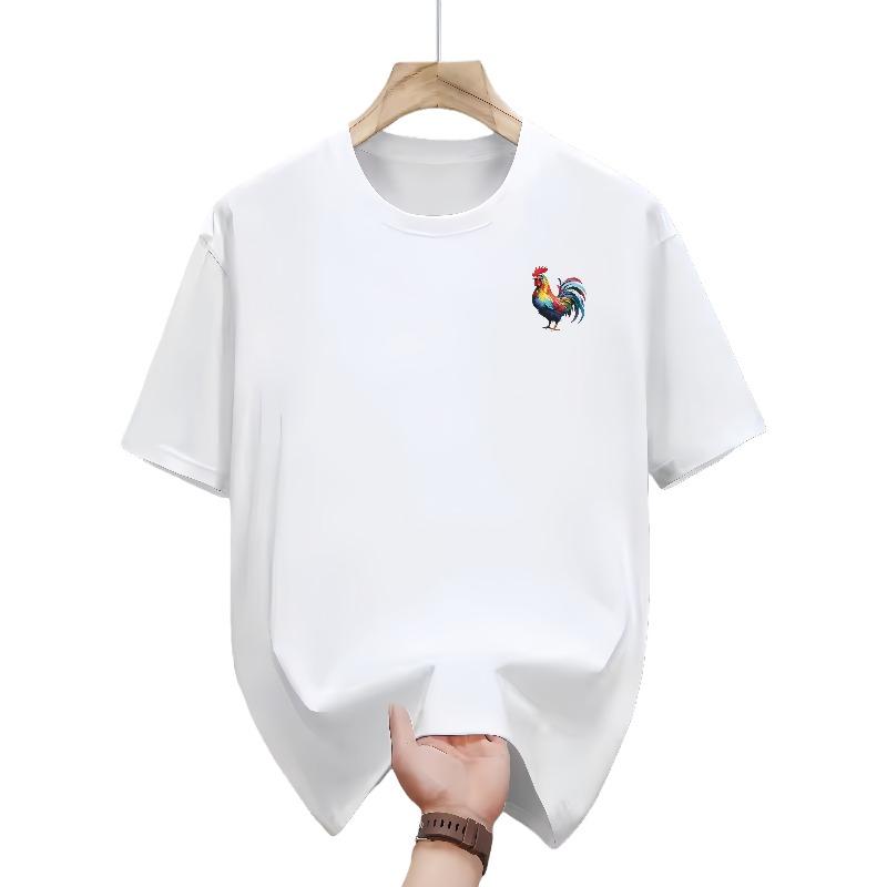 Mens summer fashion casual loose sporty bright rooster print roundneck shortsleeved Tshirt top
