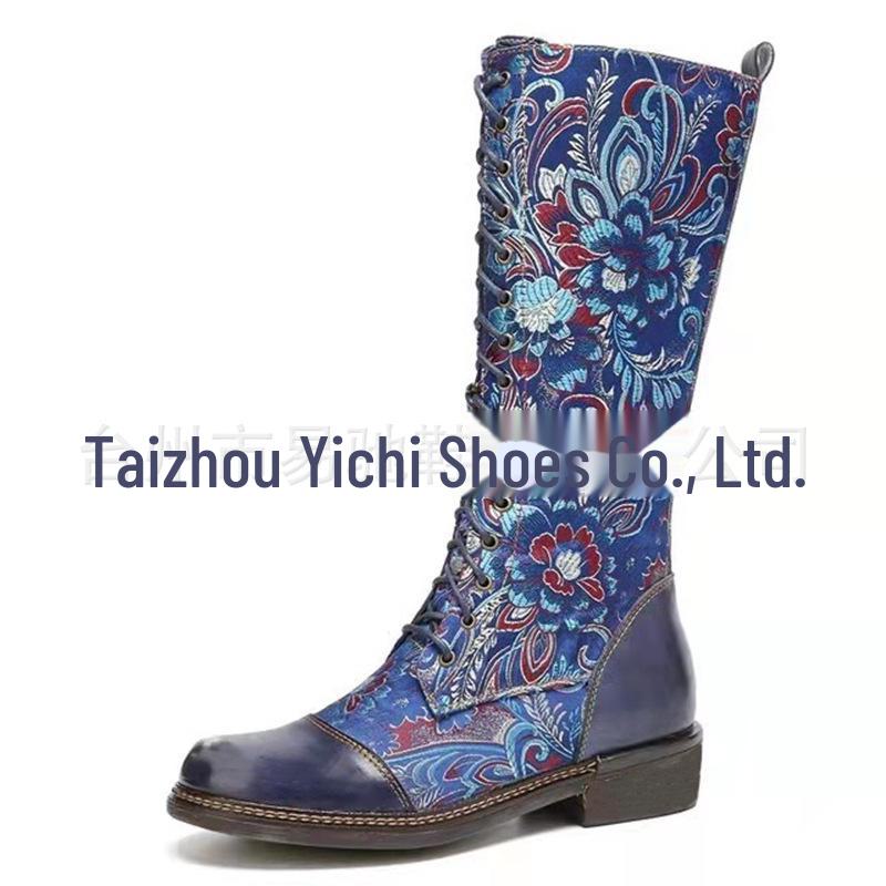 

Женские рыцарские сапоги до середины голени с этническим принтом «тотем» и квадратным каблуком 43