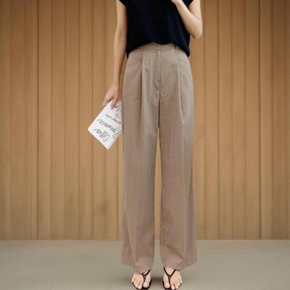New Arrivals Open Run Women Stretch Straight Pin Tuck Wide Slacks