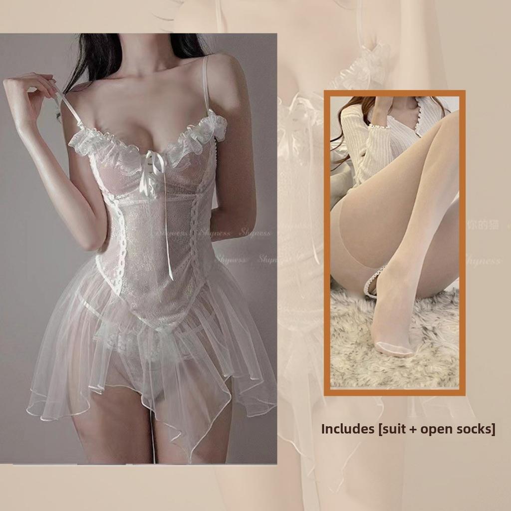Sexy Lingerie Seduction Small Chest Lace Suspender Nightdress Transparent Uniform Passion Suit
