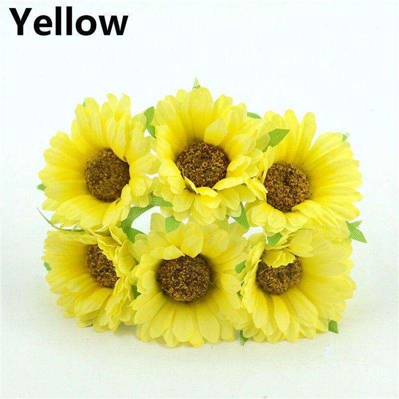 Lush 6pcs Artificial Gerbera Daisy Fake Silk Flower For Beautiful Diy Bridal Bouquets