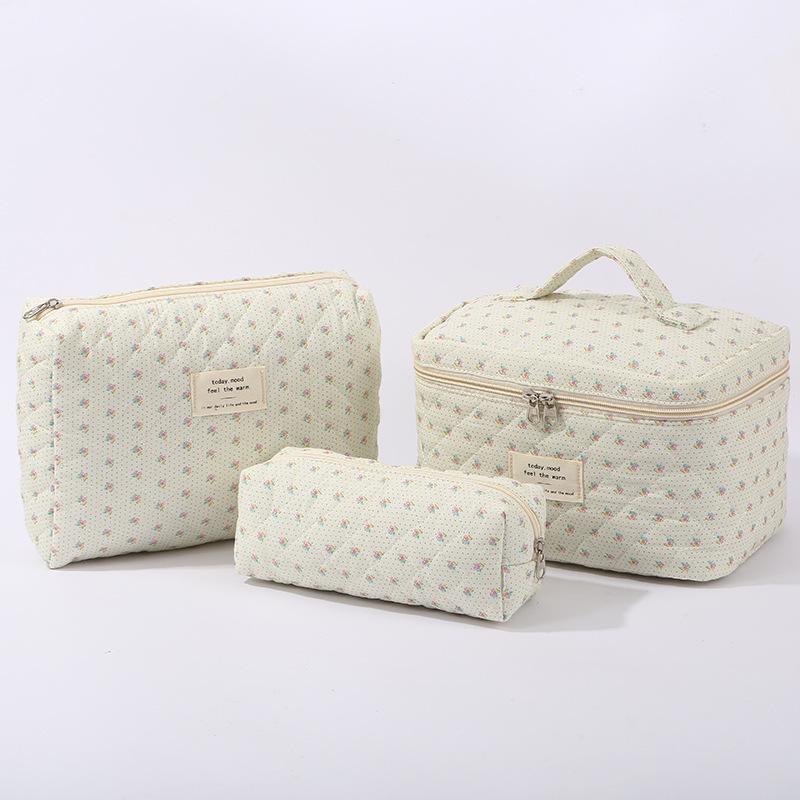 Three-Piece Floral Large-Capacity Makeup and Travel Bag Set