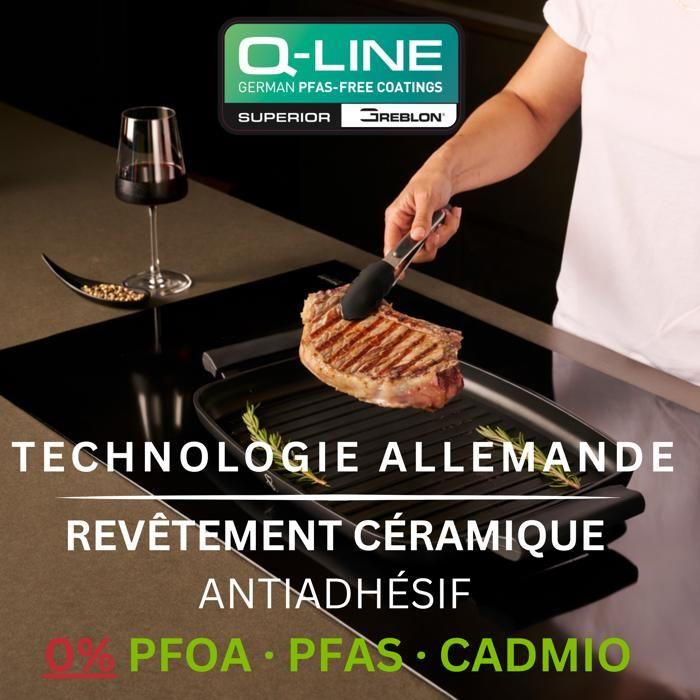 Stone&amp;stone poêle grille rectangulaire 47 cm, revêtement type pierre, gril à induction professionnel avec fond en acier antiadhési